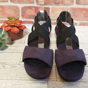 Munro Purple Suede Black Criss Cross Elastic Strap Sandals, Women’s Size 9 1/2M.